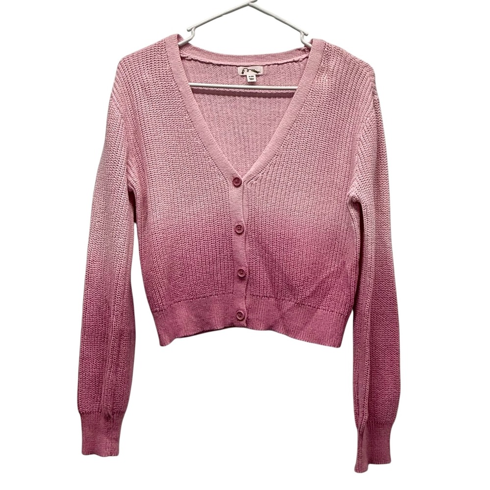 Art Class Girls XL 14 Pink Ombre Cropped Cardigan Sweater Cotton Shaker Knit